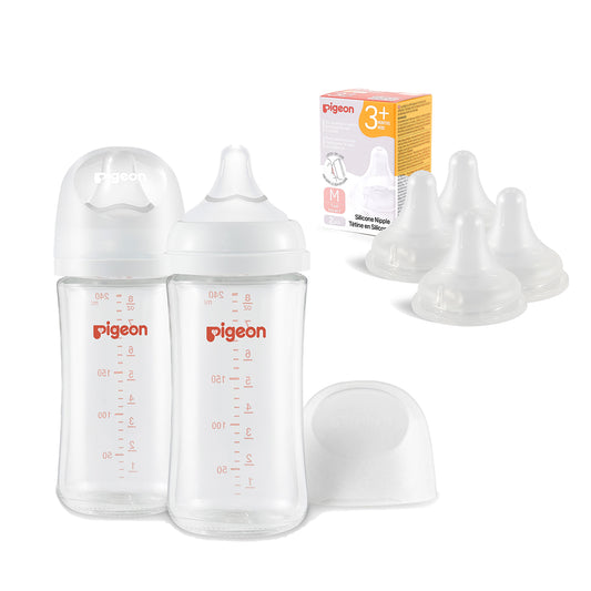 Glass bottles 8.1 Oz(3+ months) 2 packs  with Silicone Nipple(M)